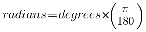 radians equals degrees times pi over 180