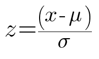 z equals x minus mu, over sigma